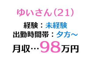 ゆいさん(21)・未経験・夕方～出勤・月収96万円
