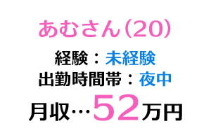あむさん(20)・未経験・夜中出勤・月収52万円